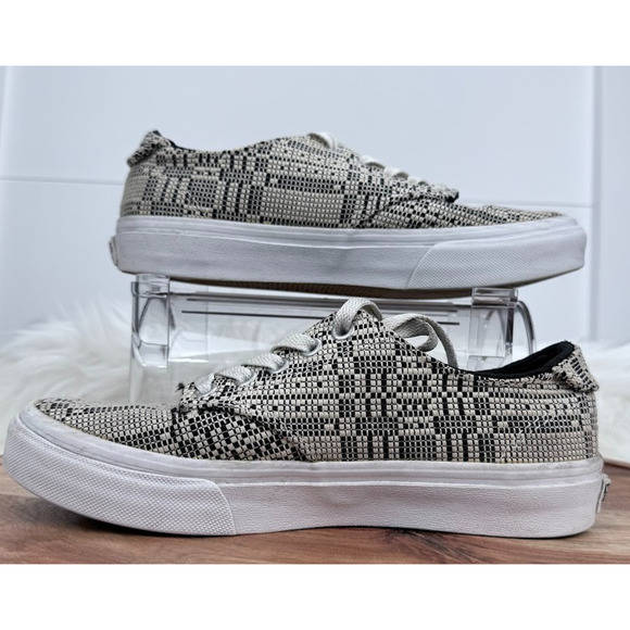 Vans Women Ultracrush Camden Optical Woven Deluxe Size 6 Cream Black - Picture 6 of 11